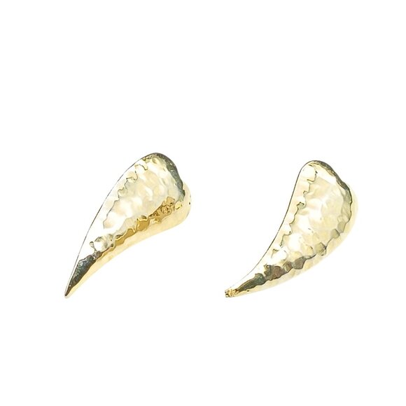 Vintage Hammered Golden Stylized Heart Earrings Artisan Metalwork - Picture 2 of 4